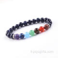 Dames Fantaisie Personnalisées 8MM 7Chakra Charm Blue GoldStone Bracelets De Perles